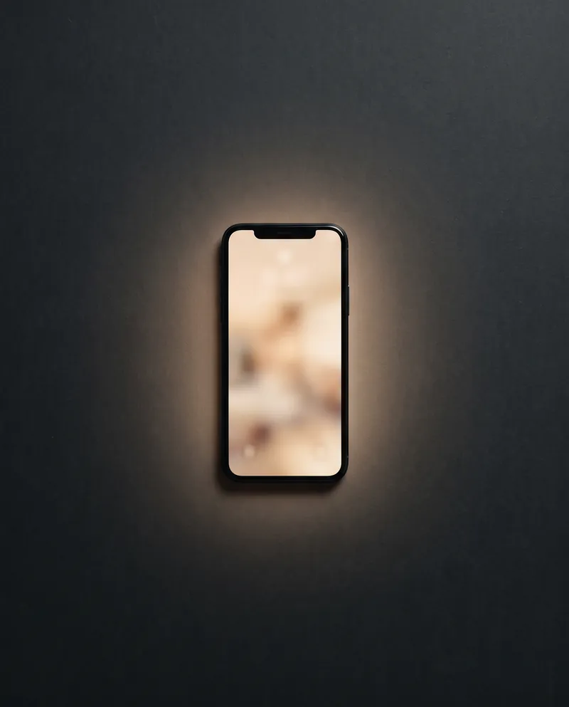Smartphone posé sur de l’ardoise, écran lumineux