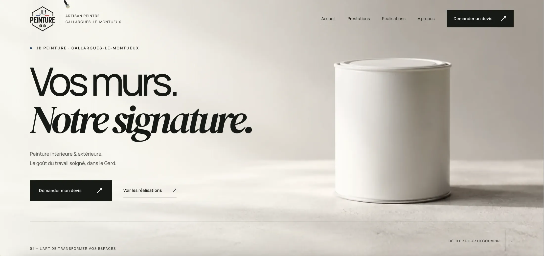 Page d’accueil du site JB Peinture sur ordinateur