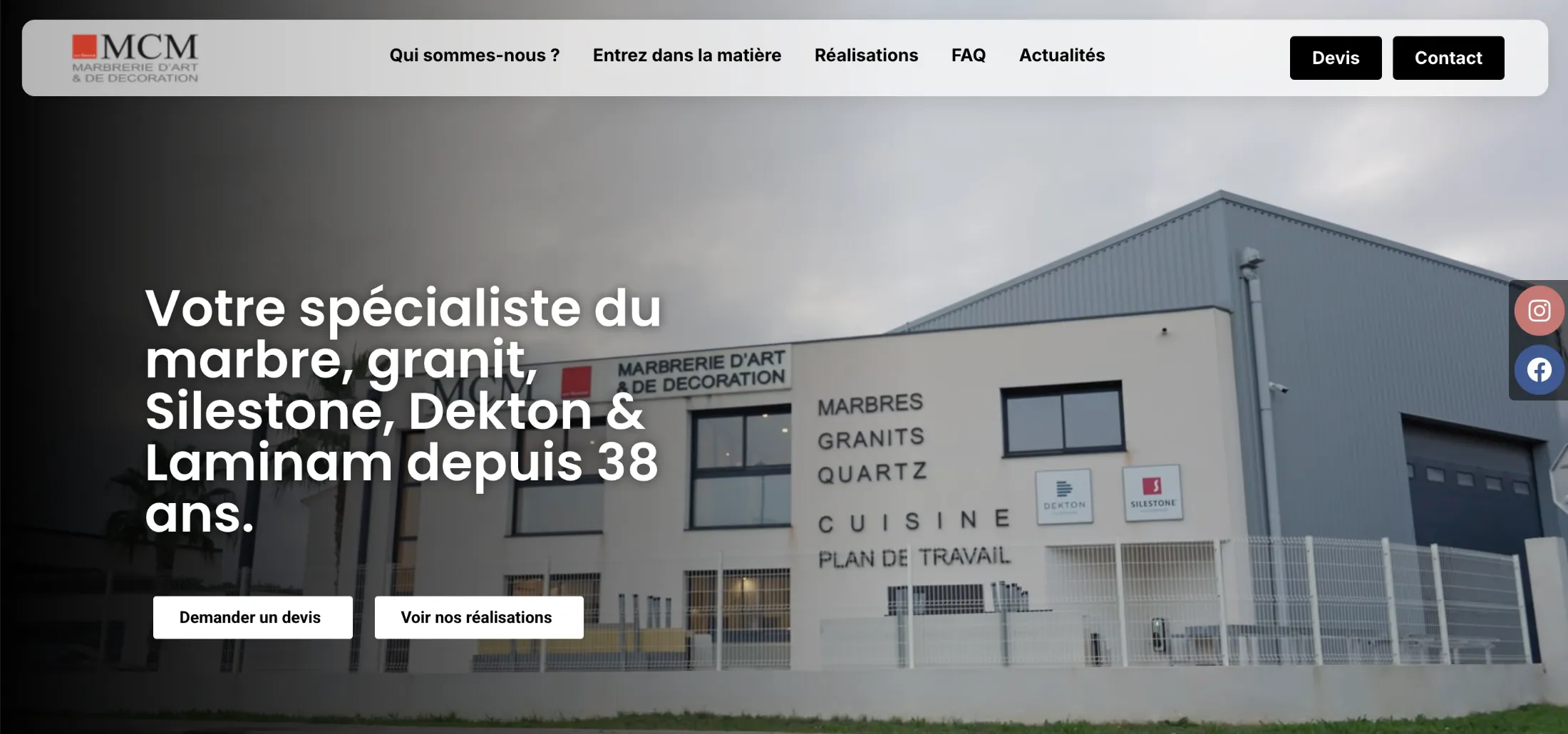 Page d’accueil du site Marbrerie MCM sur ordinateur