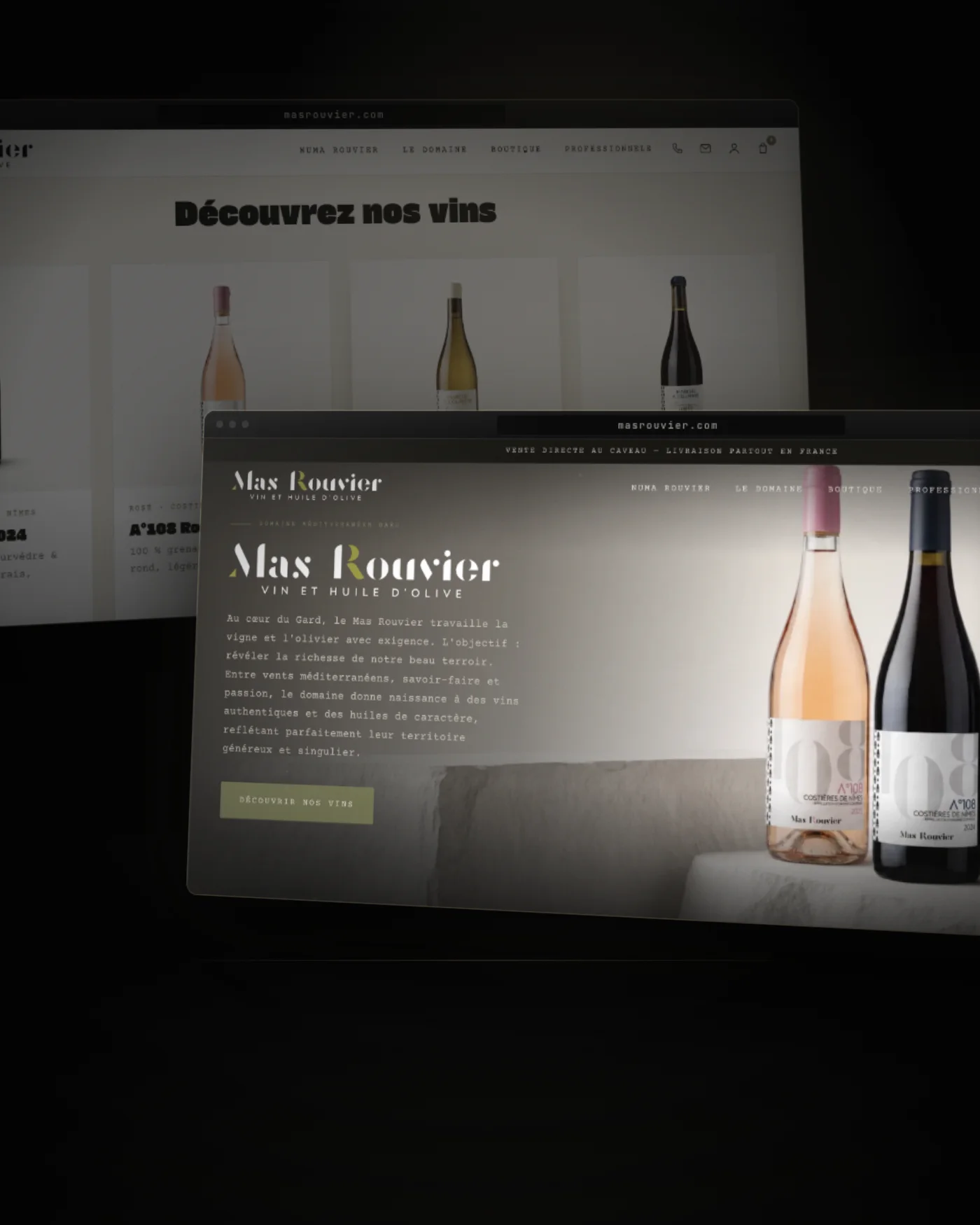 Le site Mas Rouvier, deux écrans dans la pénombre