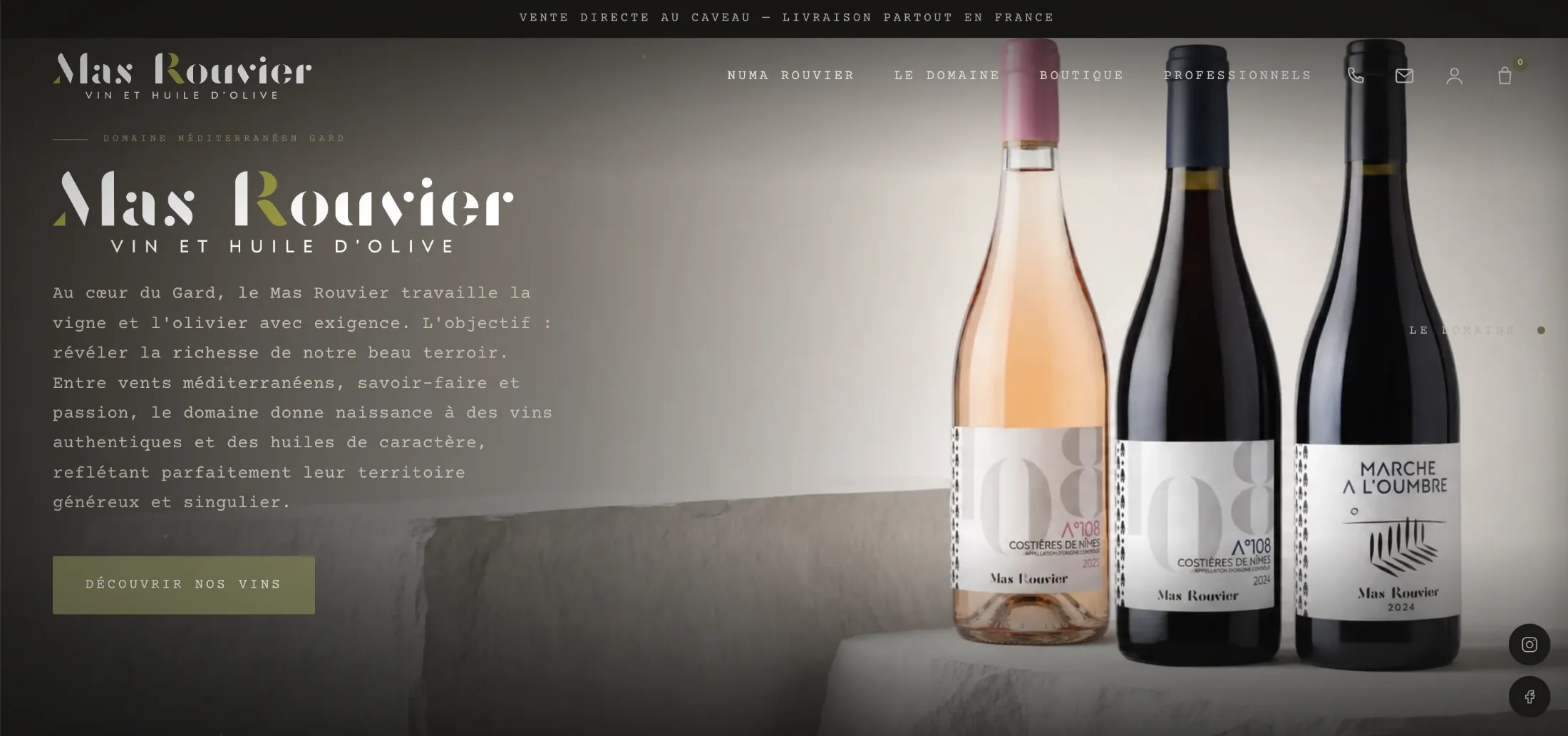Page d’accueil du site Mas Rouvier sur ordinateur