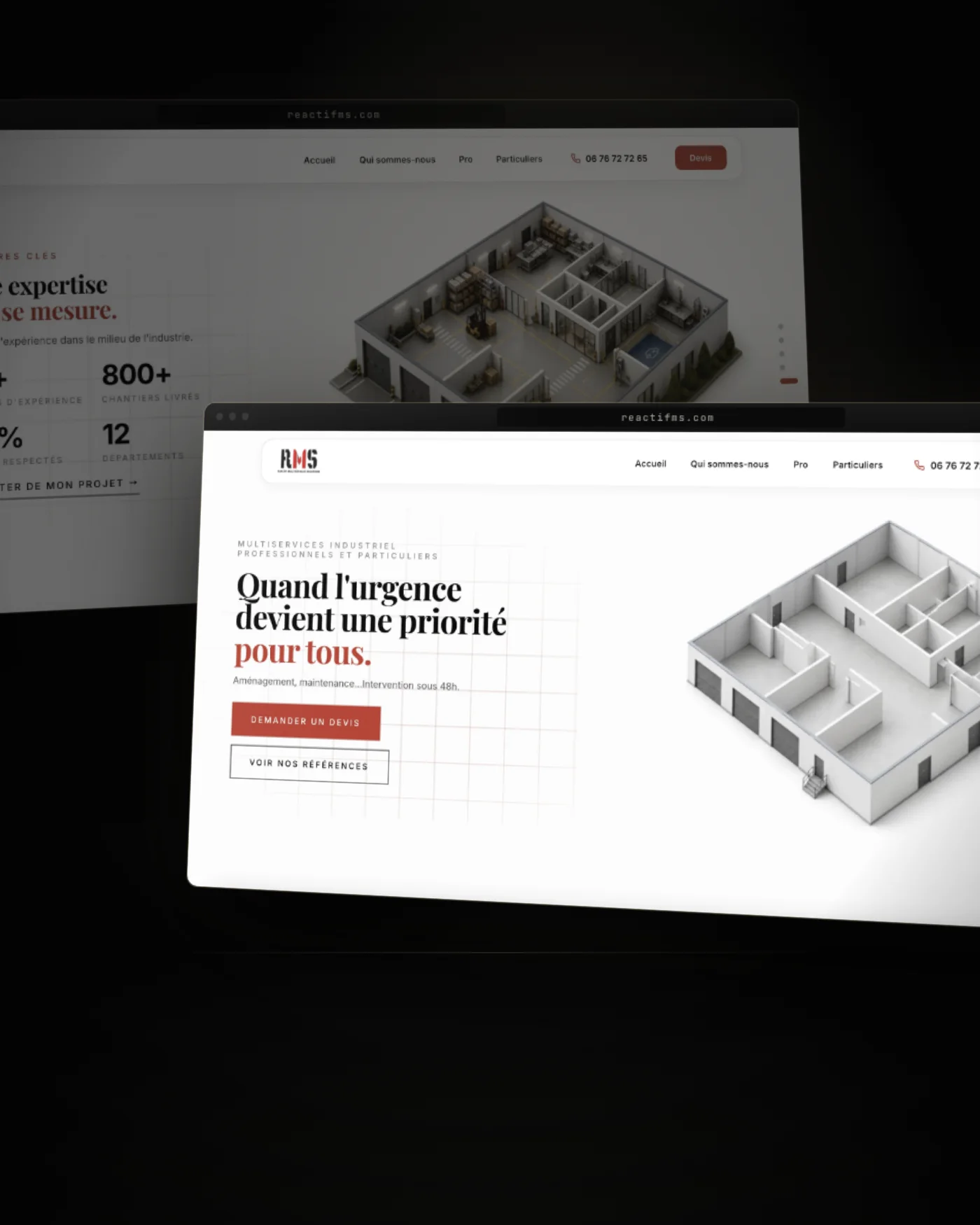 Le site Réactif Multiservices, deux écrans dans la pénombre