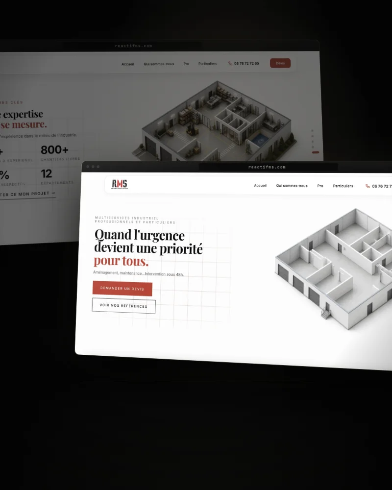 Le site Réactif Multiservices, deux écrans dans la pénombre
